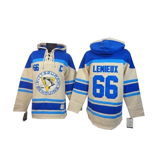 Mario Lemieux Pittsburgh Penguins Old Time Hockey Men S Premier Sawyer Hooded Sweatshirt Jersey Cream
