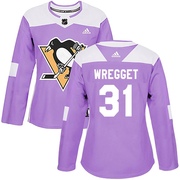 Ken Wregget Pittsburgh Penguins Adidas Women's Authentic Fights Cancer Practice Jersey - Purple
