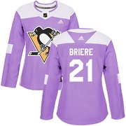 Michel Briere Pittsburgh Penguins Adidas Women's Authentic Fights Cancer Practice Jersey - Purple
