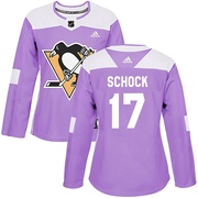 Ron Schock Pittsburgh Penguins Adidas Women's Authentic Fights Cancer Practice Jersey - Purple